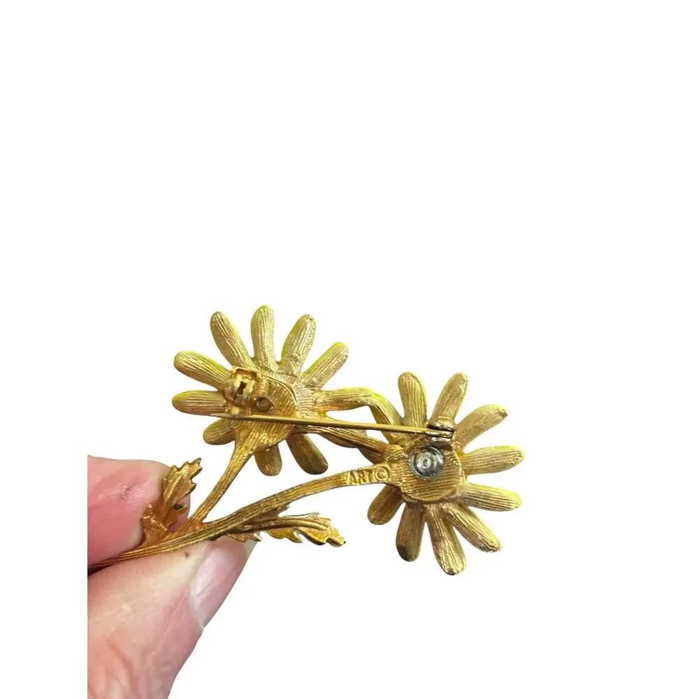 Sunny Yellow Daisy Brooch Arthur Pepper Enamel Flower Pin Signed ART 60s Garden